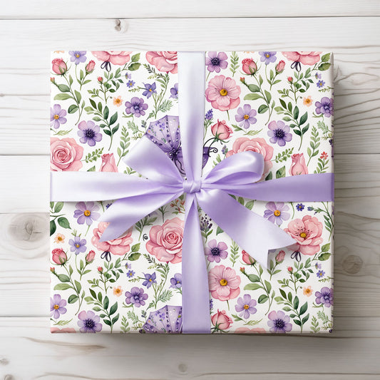 Baby Shower Gift Wrap with Floral and Baby Carriage Design