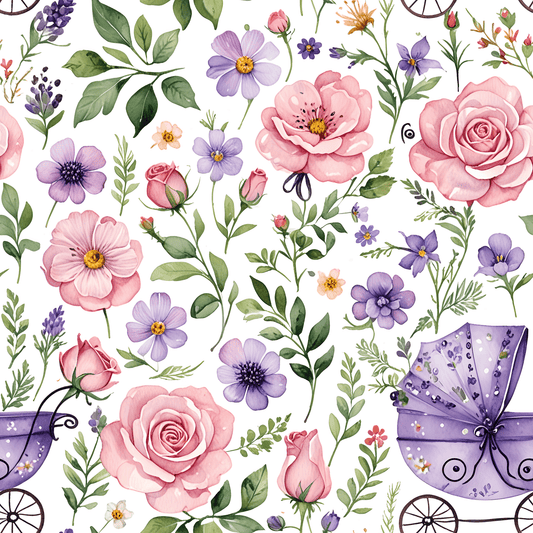 Baby Shower Gift Wrap with Floral and Baby Carriage Design