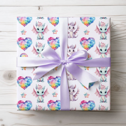 Baby Dragon cute purple gift wrap for birthdays