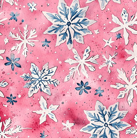 Frosted Flurries & Blush Whirlwinds – Pink Snowflake Wrapping Paper