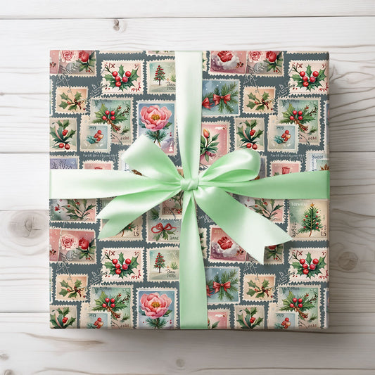 First - Class Festive – Vintage Holiday Stamps Wrapping Paper