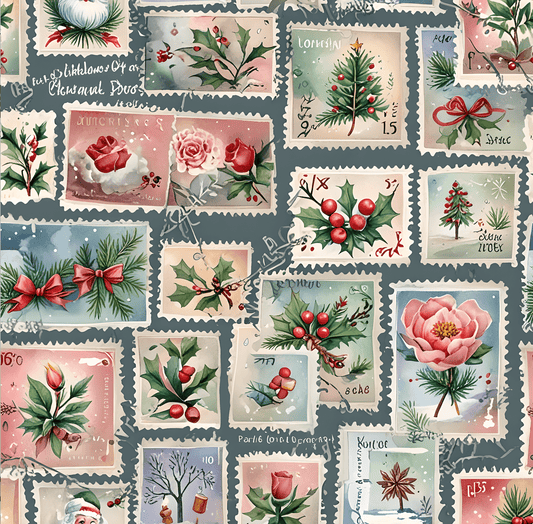 First - Class Festive – Vintage Holiday Stamps Wrapping Paper