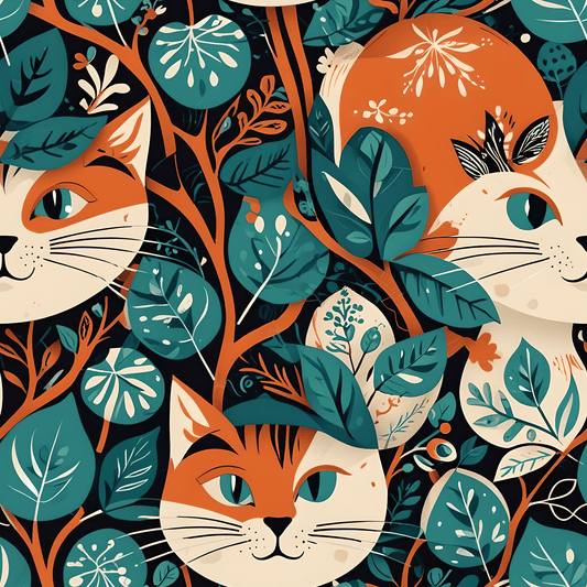 Green Orange Retro Cat Pattern Gift Wrap