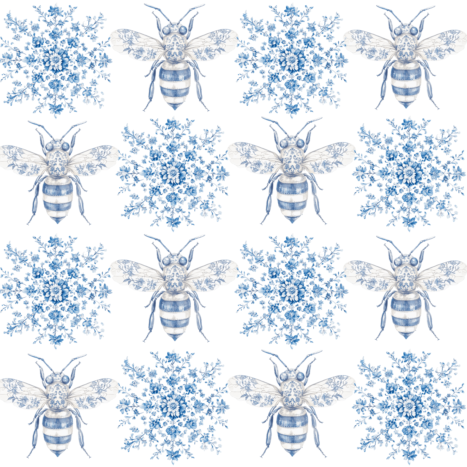 Blue and White Toile Bumble Bees