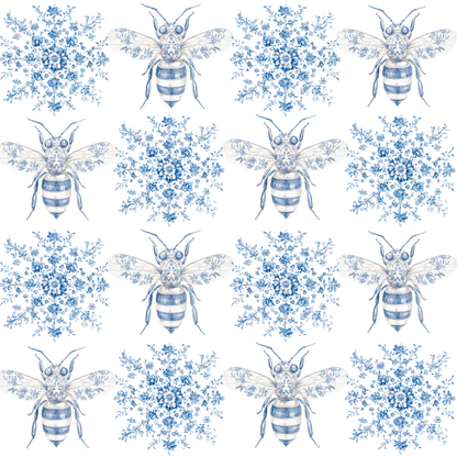 Blue and White Toile Bumble Bees