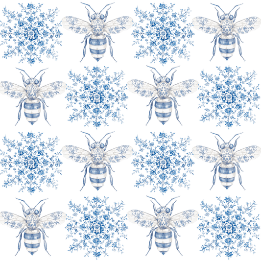 Blue and White Toile Bumble Bees