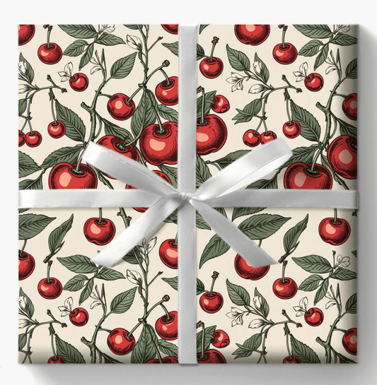 Elegant Cream Background with Cherry Delight Wrapping Paper