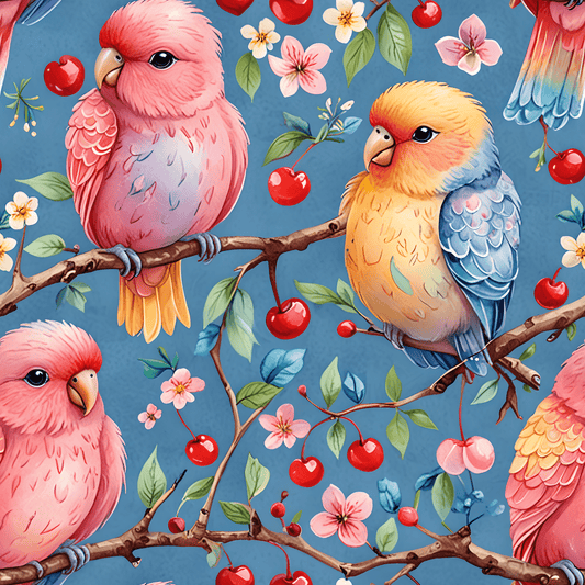 Pastel Lovebirds Cute Valentines Day Gift Paper with Cherries and Flowers