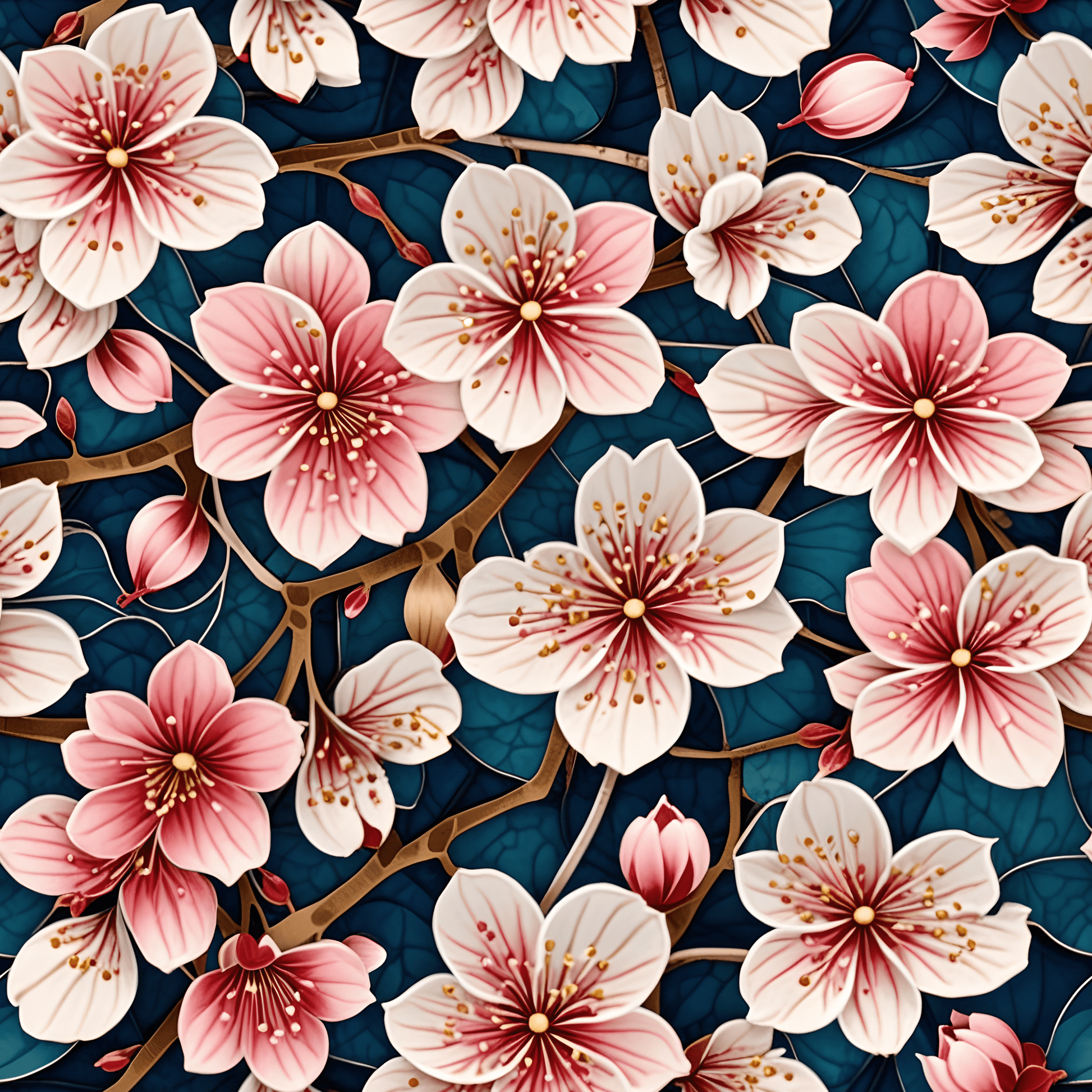 Botanical Patterned Decorative Paper Pink Floral with deep Blue Leaves