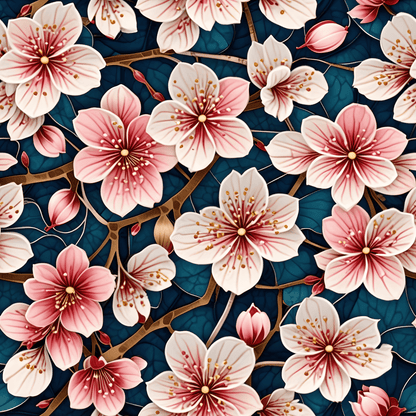 Botanical Patterned Decorative Paper Pink Floral with deep Blue Leaves