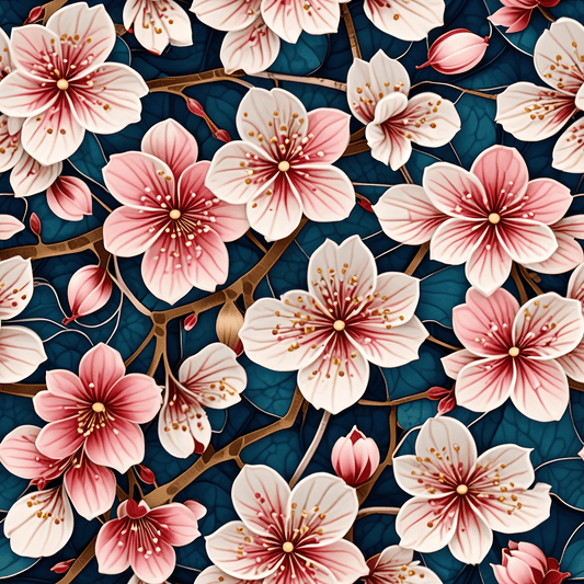 Botanical Patterned Decorative Paper Pink Floral with deep Blue Leaves