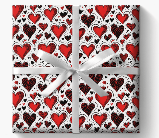 Stylish Gift Wrap with Vibrant Hearts in Black and Red