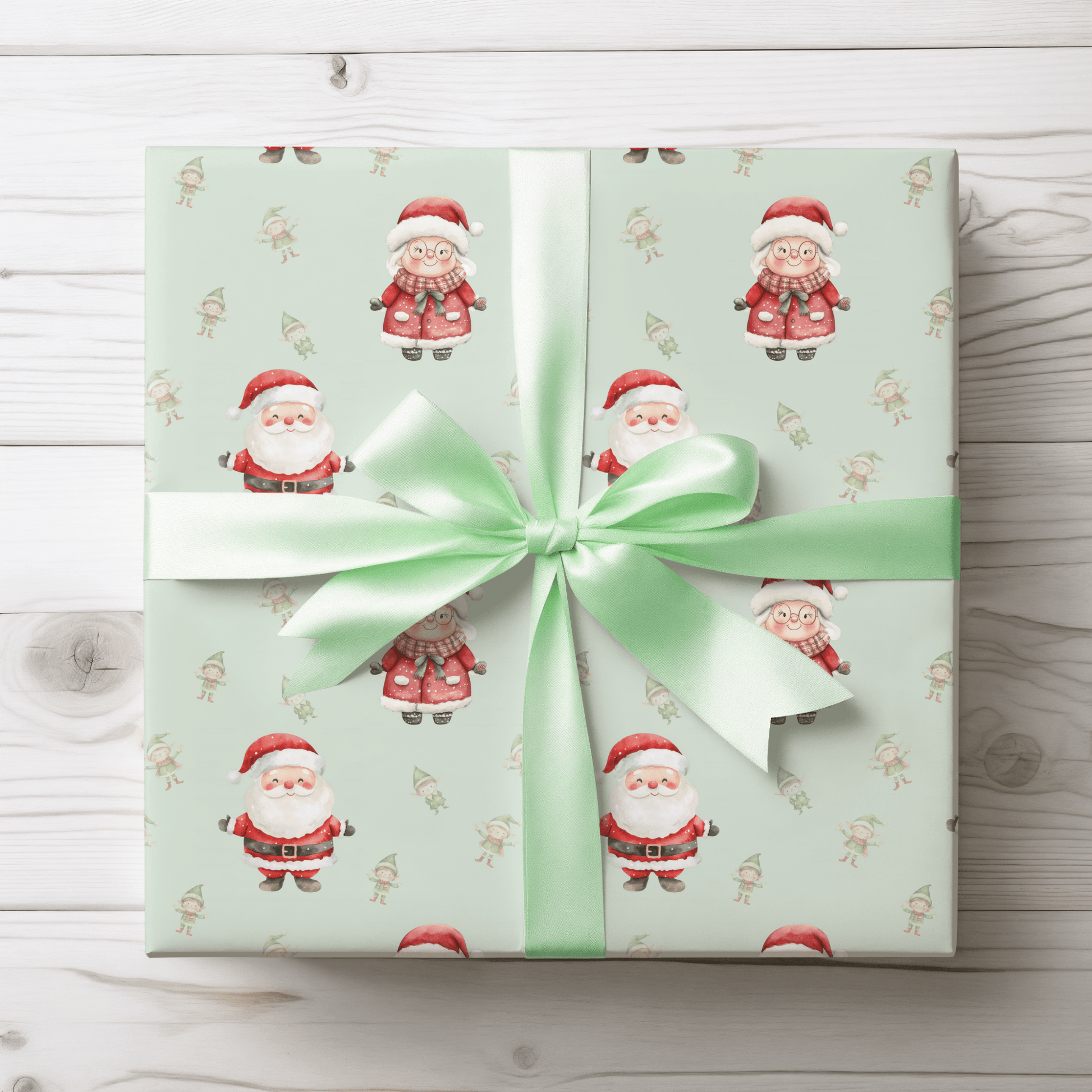 Mint to Be Merry – Santa & Mrs. Claus Wrapping Paper