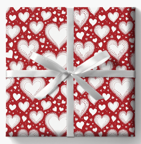 Romantic White and Red Heart Wrapping Papers