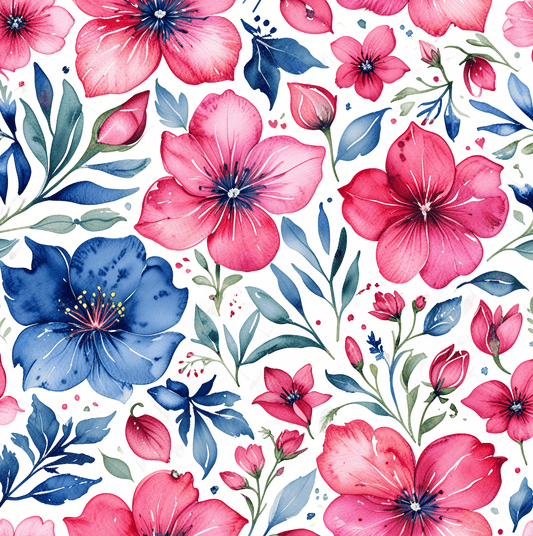 Pink and Blue Watercolor Flowers