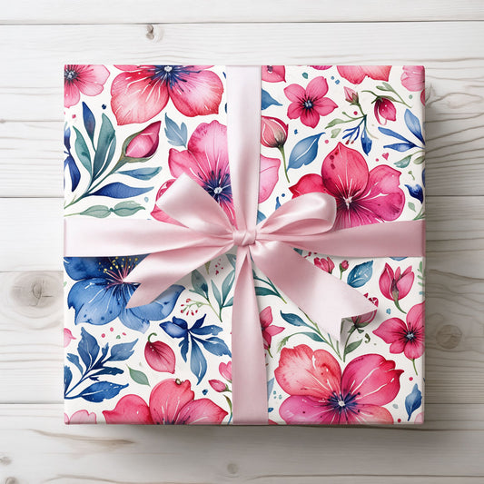 Pink and Blue Watercolor Flowers