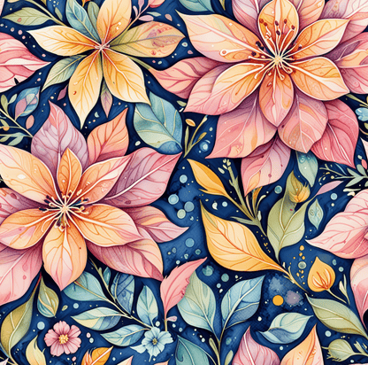 Pink and Yellow Flowers on Blue Background