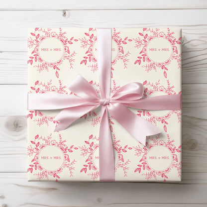 Charming Mrs & Mrs Pink and White Wrapping Paper