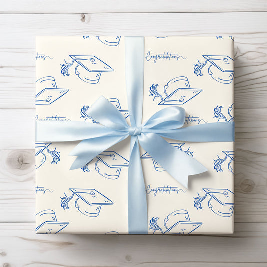White and Blue Graduation Wrapping Paper