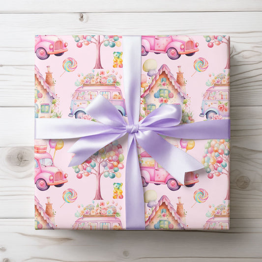 Cute Candyland themed pink gift wrap roll