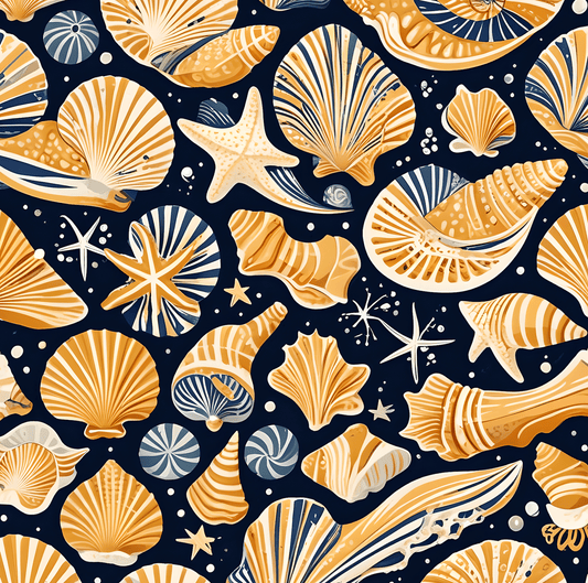 Seashell - Inspired Navy and Yellow Gift Wrap