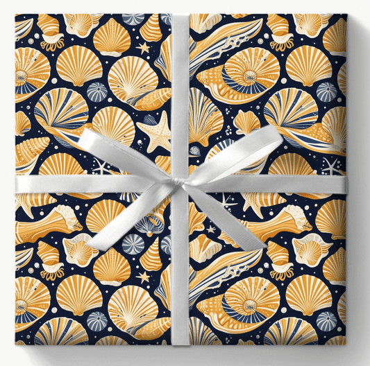 Seashell - Inspired Navy and Yellow Gift Wrap