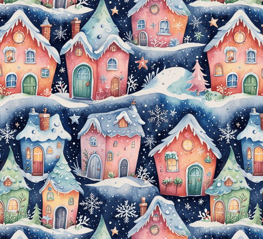 Holiday Wrapping Papers with Sparkling Star, Cute Snowflake, and Christmas Village Design