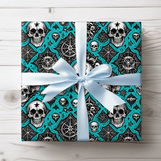 Blue Gothic Skull Wrapping Paper
