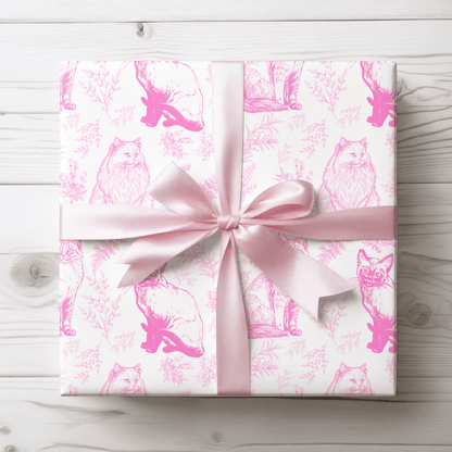 Pink Cat Toile De Jouy Wrapping Paper Roll
