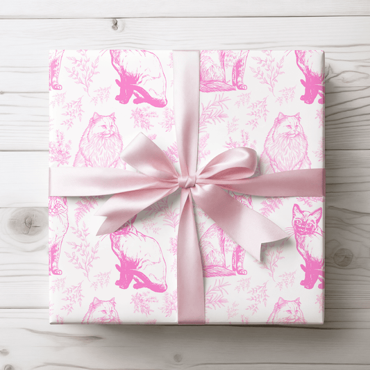 Pink Cat Toile De Jouy Wrapping Paper Roll