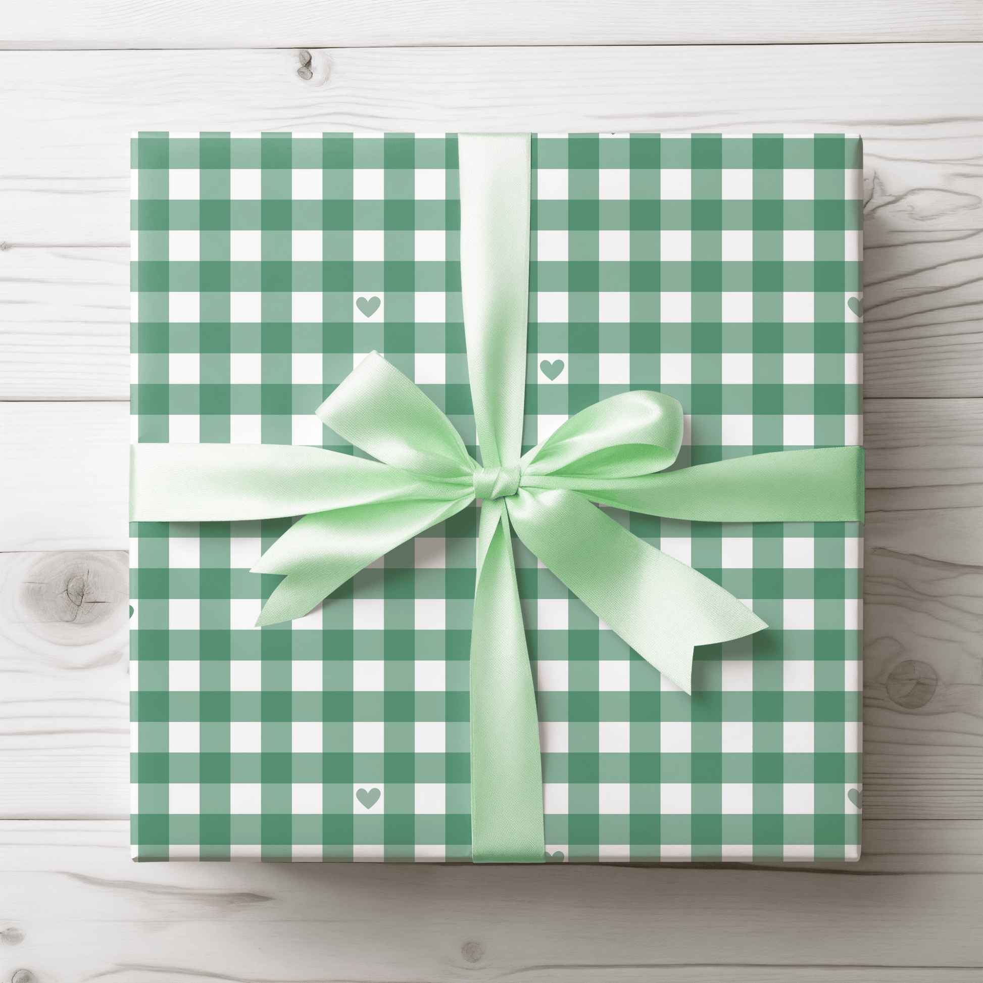 Gingham Green with Small Hearts Wrapping Papers