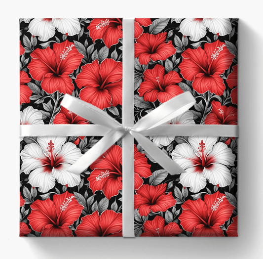 Hibiscus Floral Print Gift Wrapping Paper - Lokipawz