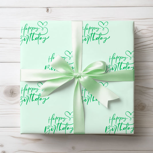 Whimsical Green Happy Birthday Wrapping Paper