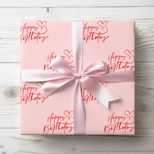 Cute Red and Pink Happy Birthday Wrapping Paper
