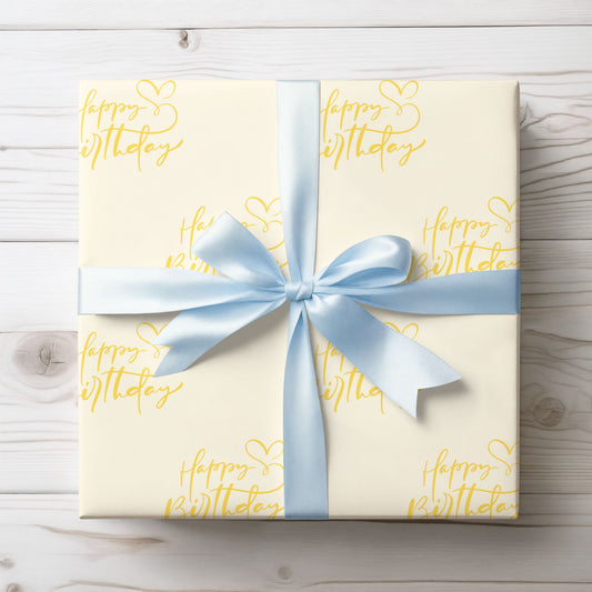 Elegant Yellow Happy Birthday Wrapping Paper