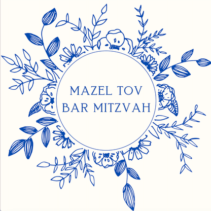 Mazel Tov Bar Mitzvah Blue Floral Gift Wrap