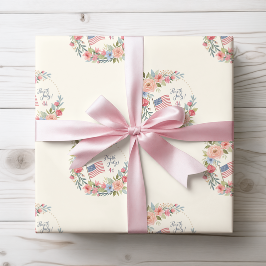 Floral American Flag Wrapping Paper for 4th of July