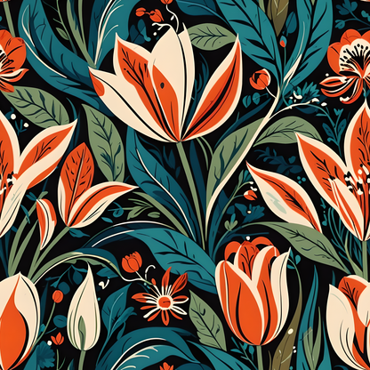 Orange Green Blue Botanical Floral Wrap for Presents