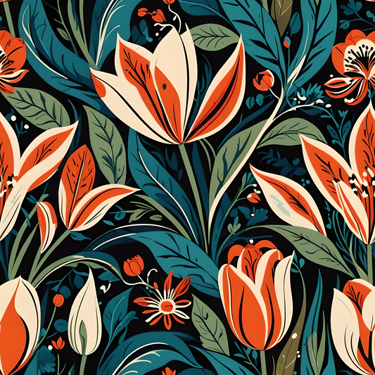 Orange Green Blue Botanical Floral Wrap for Presents