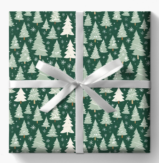 Evergleam Dreams – Snow-Dusted Pine Forest Wrapping Paper