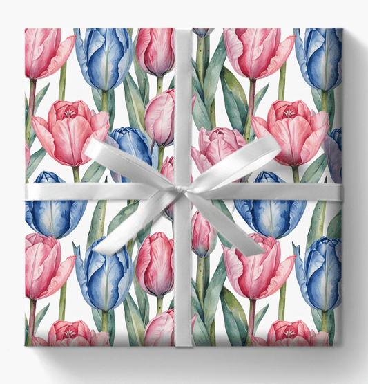 Tulips Pink Blue Gift Wrap