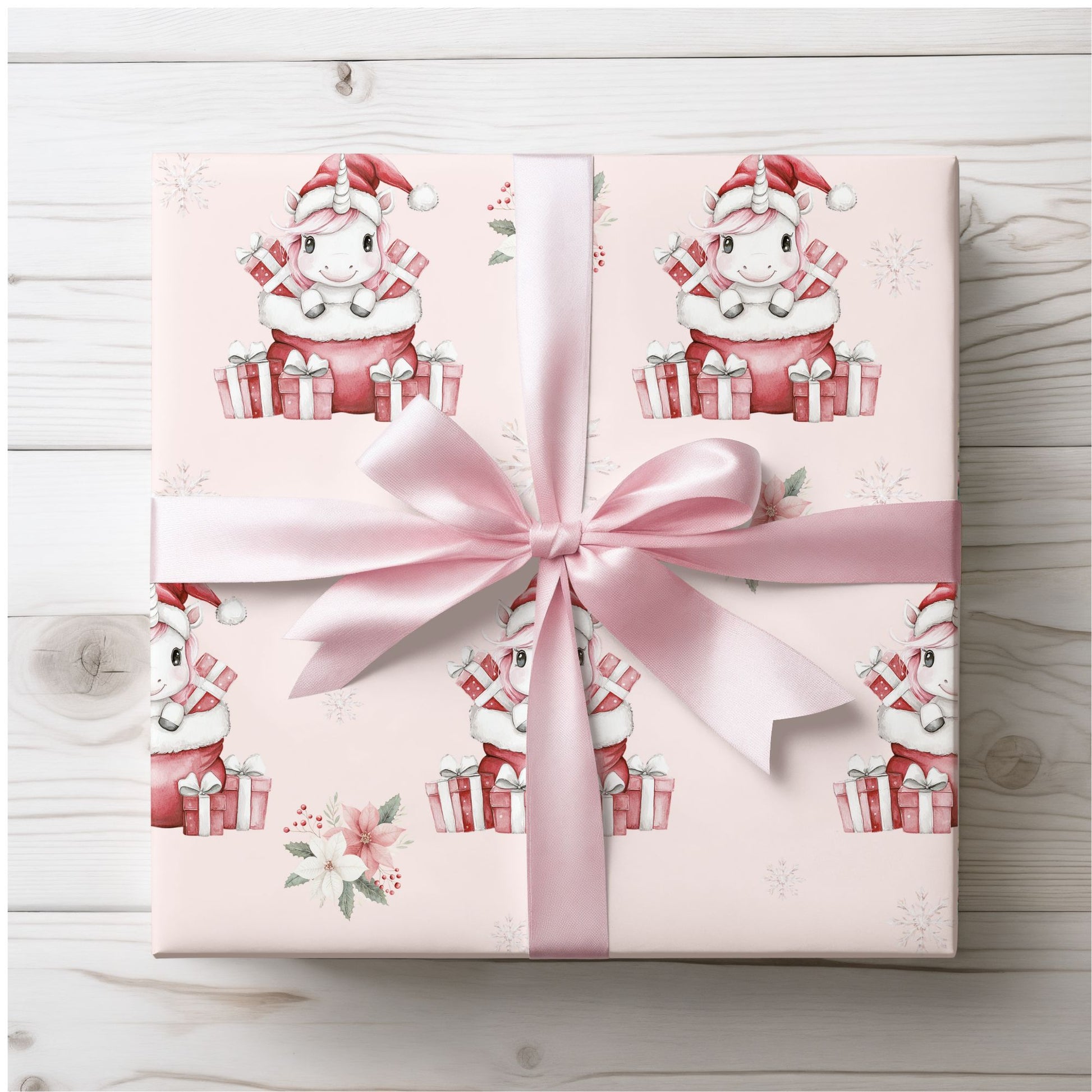 Santa’s Little Sparklecorn – Pink Unicorn Christmas Wrapping Paper