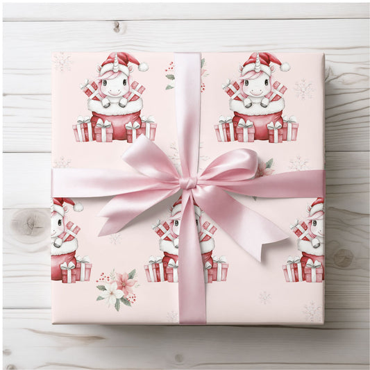Santa’s Little Sparklecorn – Pink Unicorn Christmas Wrapping Paper