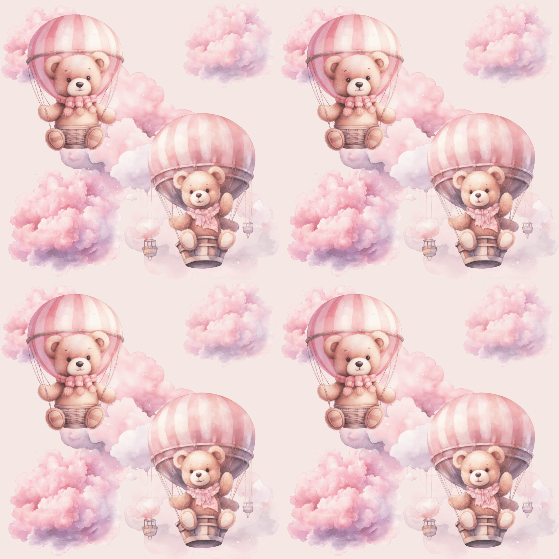 Bears in Pink Hot Air Balloons