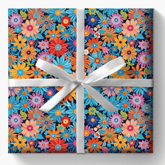 Botanical Colorful Flowers Gift Wrap Roll for Birthday