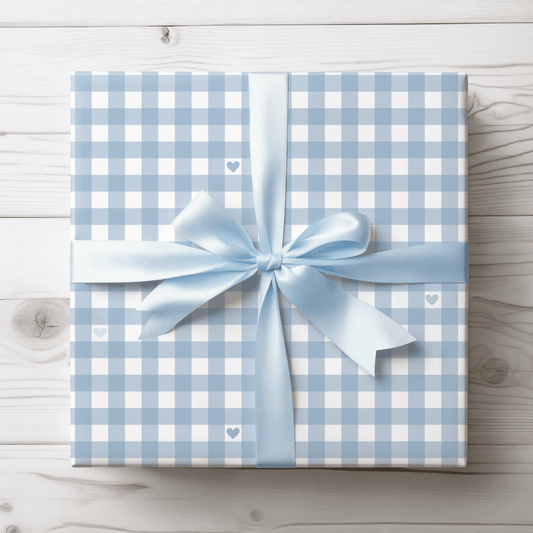 Gingham Blue with Small Hearts Wrapping Papers