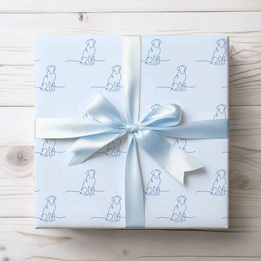 Blue Line Drawing Dog Gift Paper