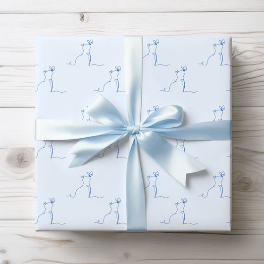 Line Drawn Blue Cat Gift Paper
