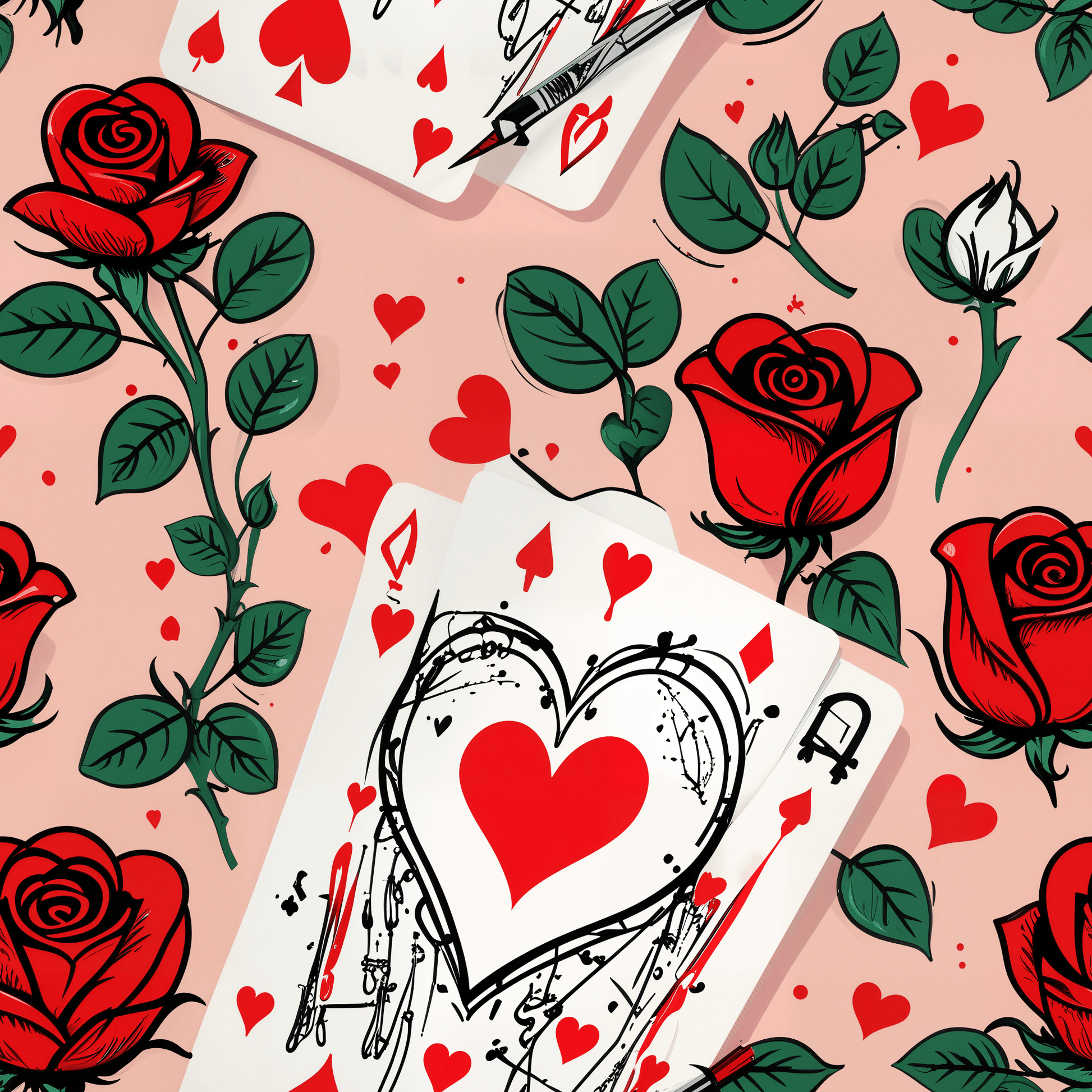 Abstract Queen of Hearts Painting the Roses Red Design