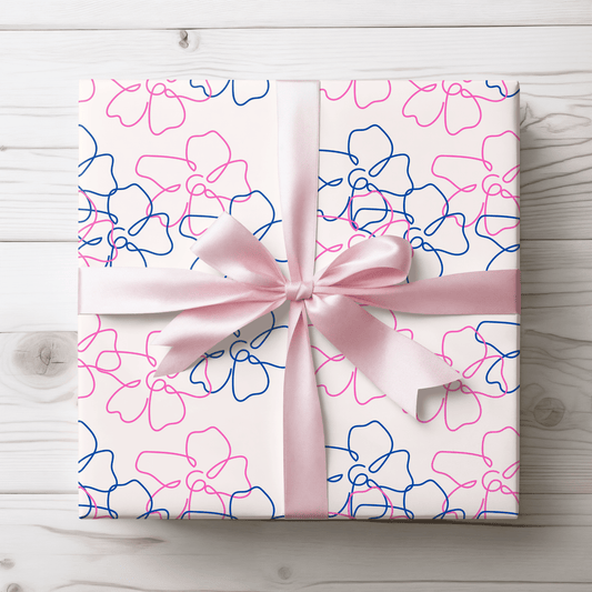 Floral Line Drawing Wrapping Paper Roll